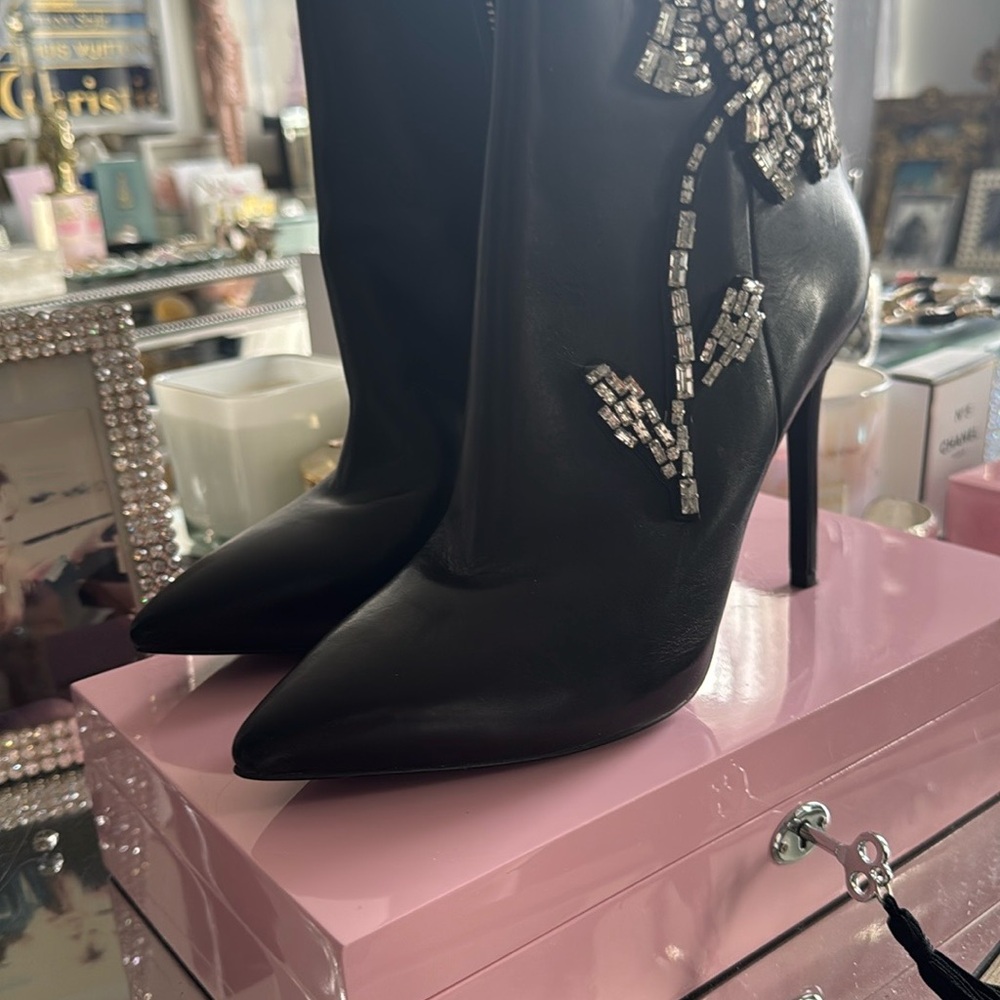 Elegant Black Embellished Ankle Boots - Picture 5 of 10